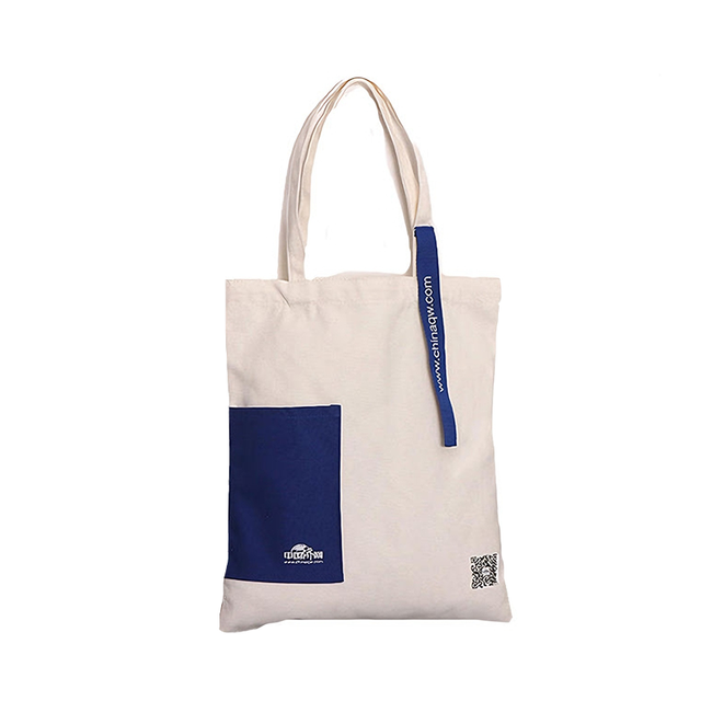 Bolso tote de lona azul marino crema con bolsillo de parche