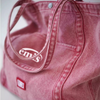 Denim-Tasche aus gewaschenem Canvas in Rosa, Blau und Grau
