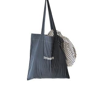 Marineblaue Gingham-Canvas-Einkaufstasche f&uuml;r Pendler