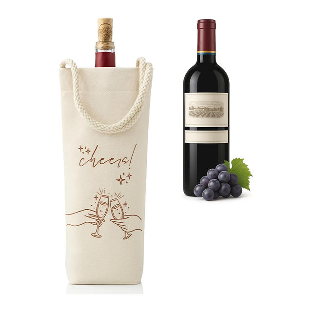 Bolsa de vino de algod&oacute;n reutilizable con asa de cuerda