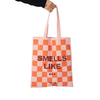 Bolso Tote De Cuadros Rosa Naranja Con Eslogan