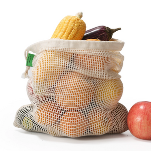 Bolsa de malla de algod&oacute;n org&aacute;nico con cord&oacute;n